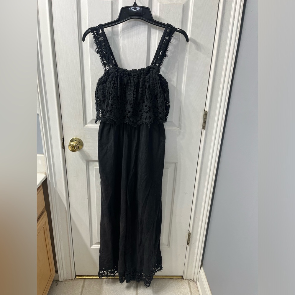 Free People In Your Dreams Crochet Flowy Boho Jumpsuit Oversized Size Small - Picture 5 of 12